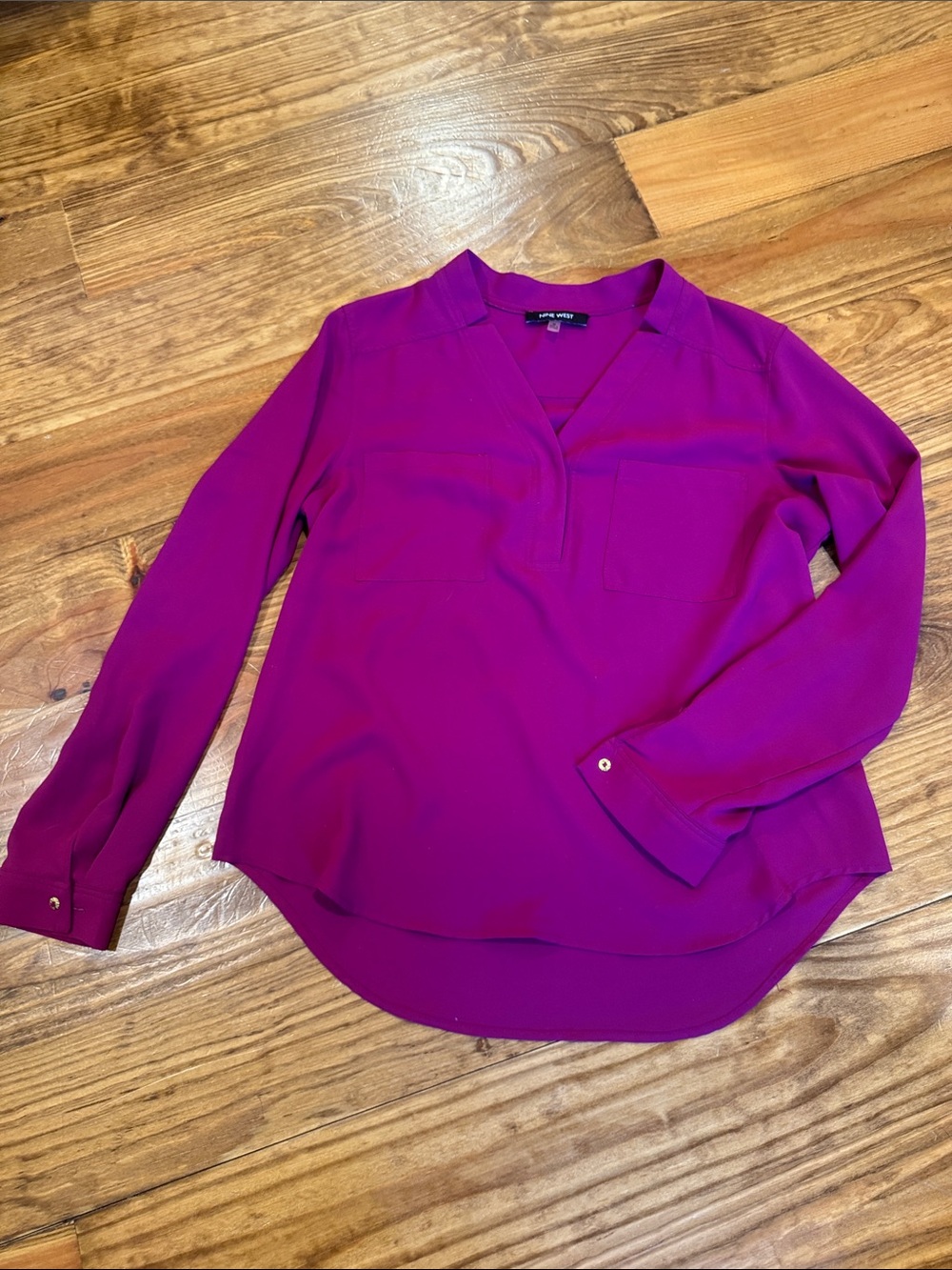 Magenta Split-Neck Long Sleeve Blouse